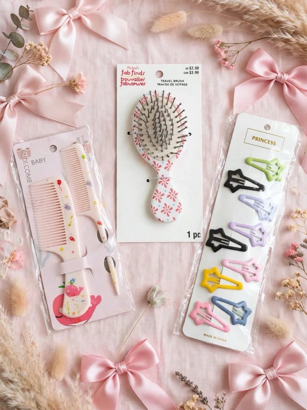 Pink Floral Travel Hair Brush - Kids Bath & Hair